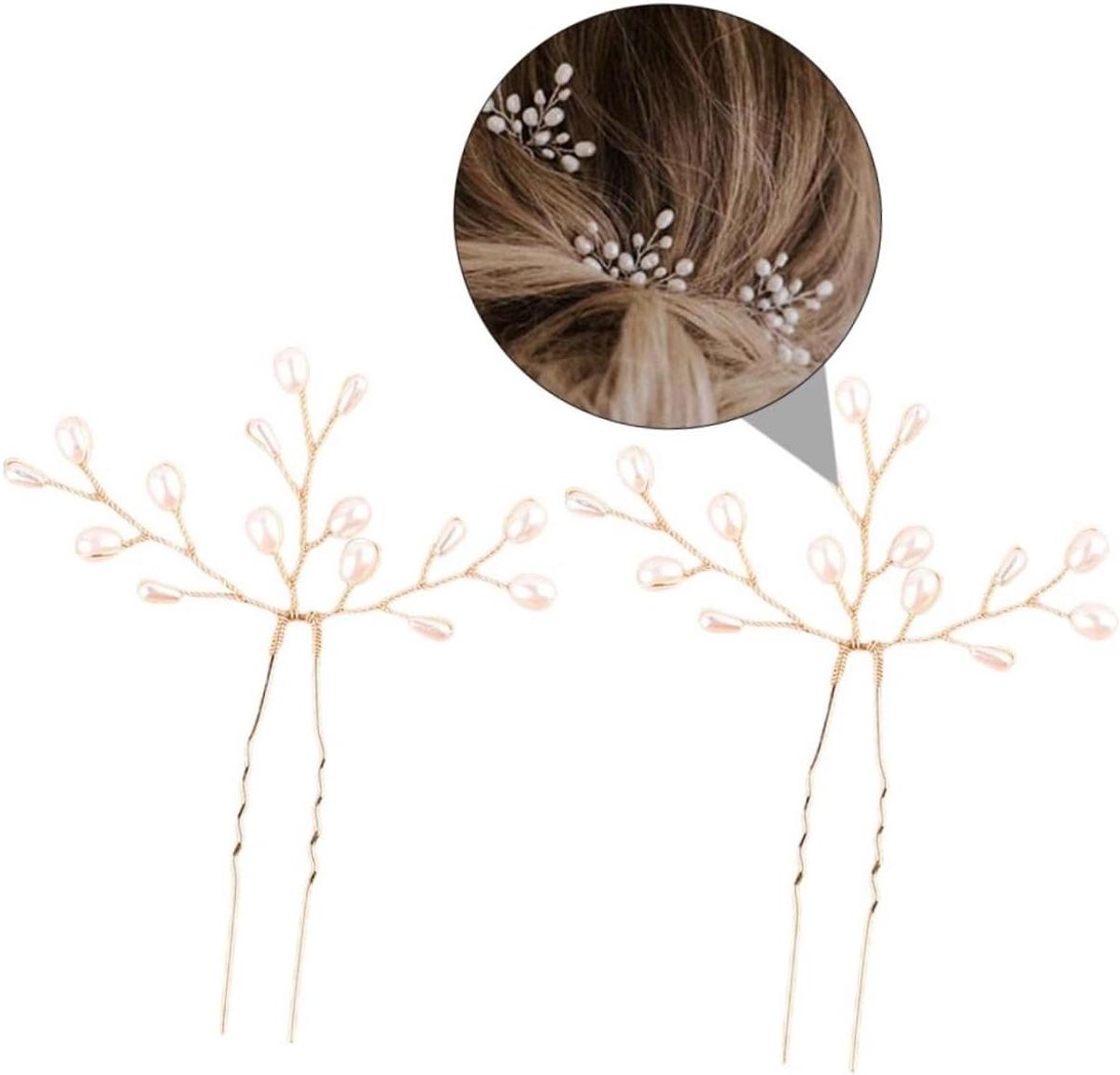 Haarspeld Set - Parel Clips - Bruiloft Accessoire - Zoetwaterparel Decoratie - 2 Stuks - Wit