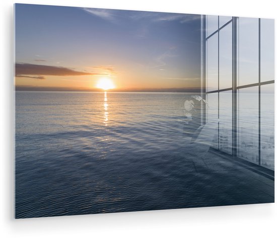 ® Glasschilderij 60x40 cm - Schilderij acrylglas - De zonsopkomst boven de stille zee - Foto op glas - Muurdecoratie woonkamer - Wanddecoratie slaapkamer - Schilderijen