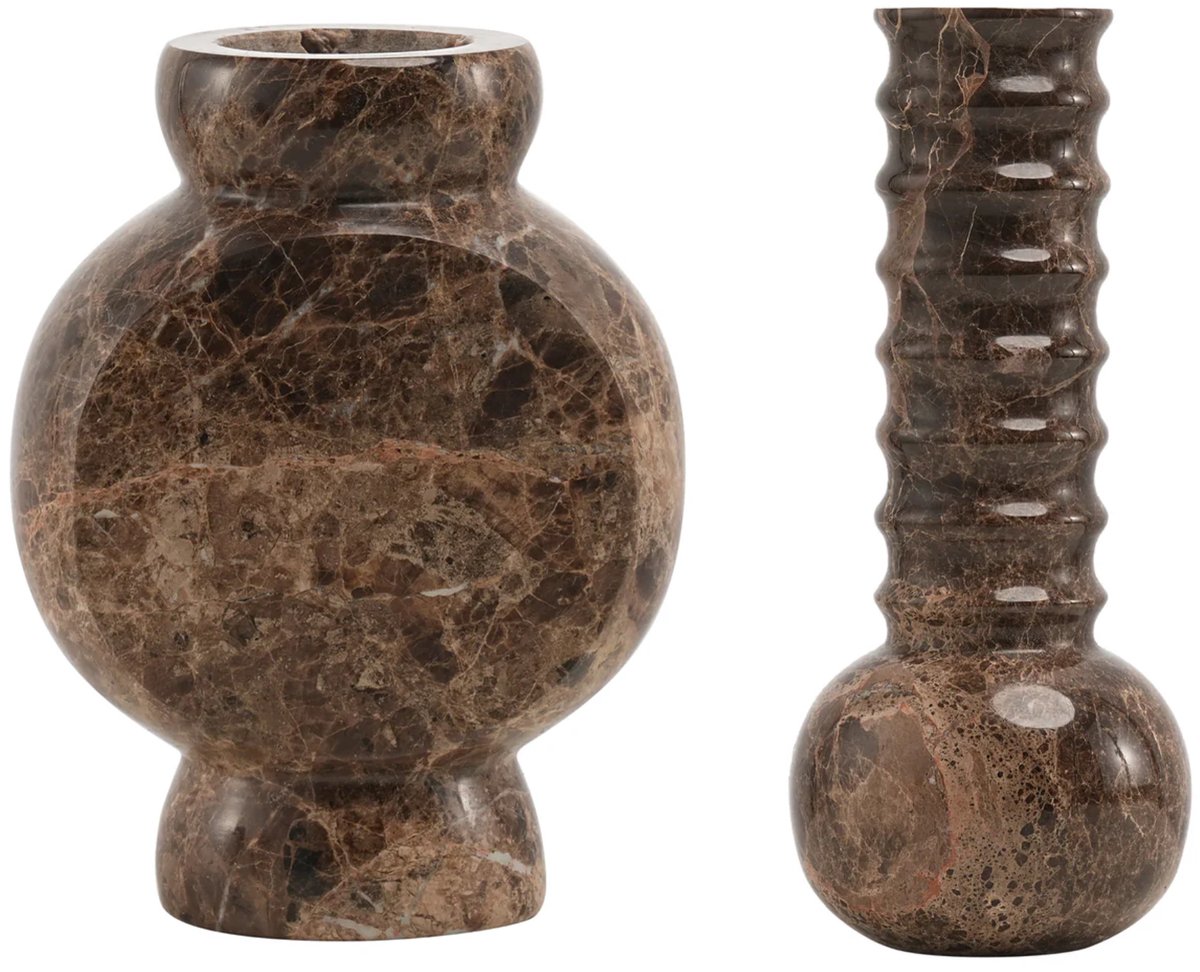 Marmeren Geschenkset: Vazen Ribbed & Circle Bruin