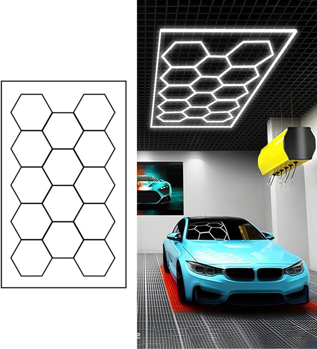 Zeshoekige Garageverlichting - LED Werkplaatslamp - Ruimte Verlichten - Stof- en Waterdicht - 6500K Natuurlijk Wit - Zwart