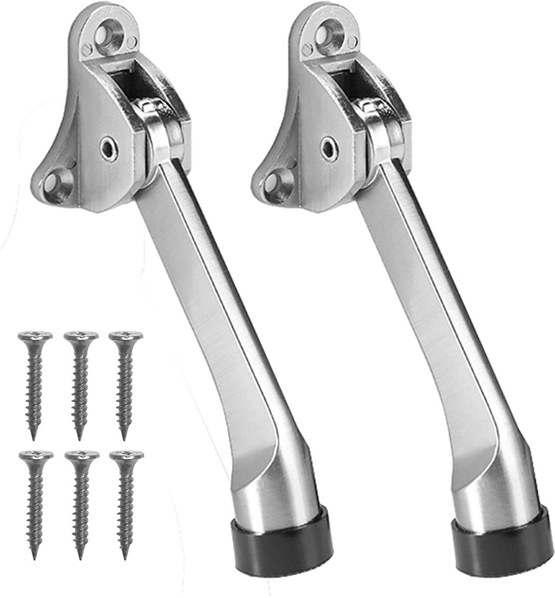 aladdien - Deurstoppers - Verstelbare Metalen Deurstoppers - Bescherming tegen Schade - Zilver - Rubber Buffer - Ideaal voor Binnen en Buiten - 2 Stuk