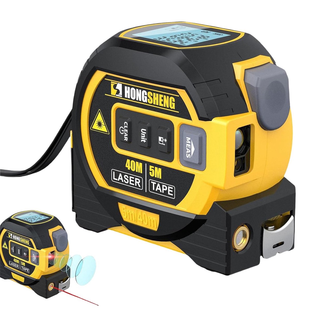 carmdering - 3-In-1 Measuring Tape - Digitale Rolmaat - Laser Afstandsmeter - Historische Data Opslag - Verlicht LCD Scherm - Ergonomisch Ontwerp - Veelzijdig Voor Bouw - 1 Stuk