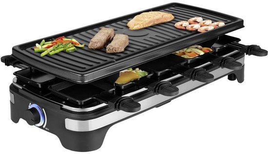 Princess Gourmetstel XL 162650 - Raclette 10 personen - Grill & Bakplaat - Groot 49x21cm - 2 meter snoer - Regelbare thermostaat - 1500W - Zwart - 10 pannetjes