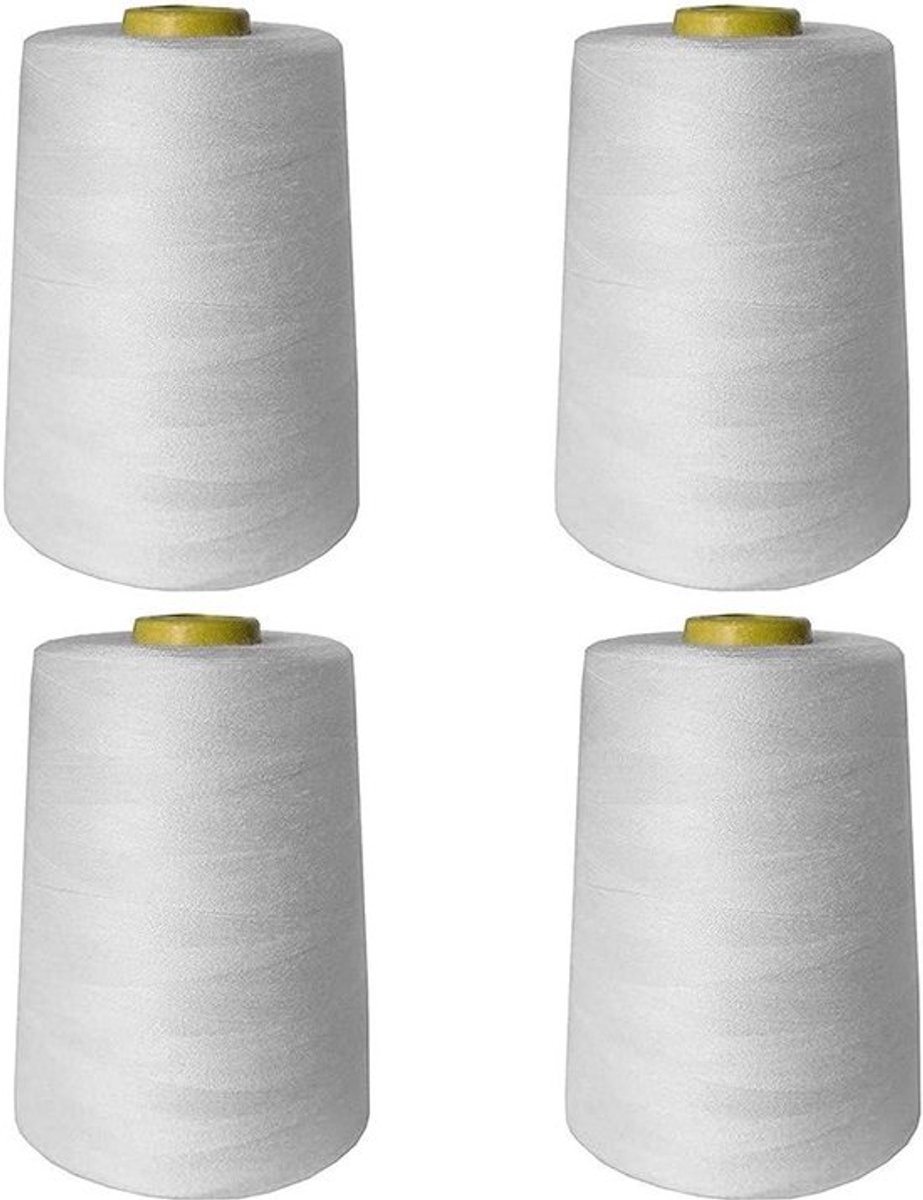 - Witte Overlockgaren - Polyester - 4 x 1000 Yards per Kegel - voor Naaimachine - Wit Model