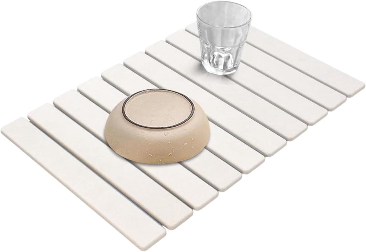 Afwasteil Droogmat - Kiezelgoer Mat - Vaat Drogen - Snel Vocht Absorberend - 60 x 40 cm - Wit