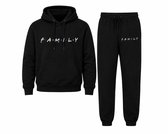 Trainingspak Heren met Family Print – Zwarte Hoodie met Capuchon en Joggingbroek - XL