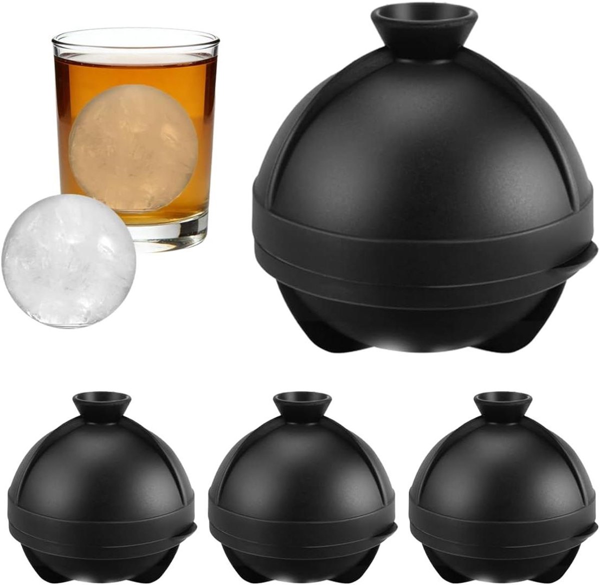 IJsblokjes Vorm - Ballen Vorm - Dranken Koelen - Langzaam Smeltend - 4 Stuks 6 cm - Zwart