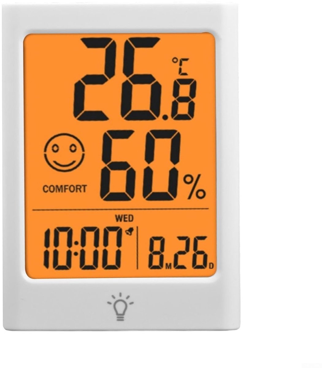 Digitale Binnenthermometer - Vochtigheidsmeter - Omgeving Monitoren - Groot Gele Display - 106 x 77 x 22 mm - Zwart