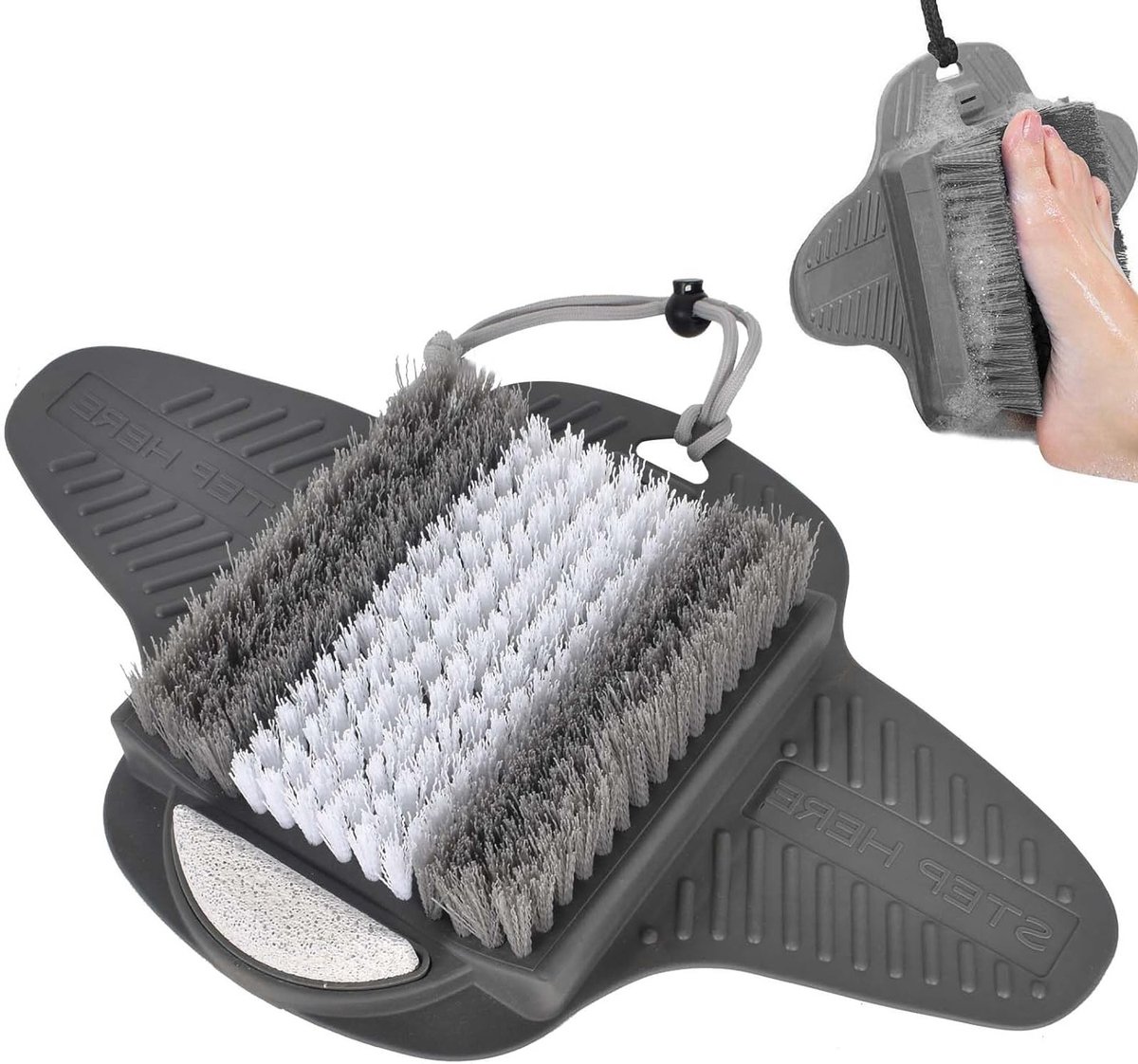 Verzorgende Voetenschrubber Mat met Pumice Steen, Antislip Siliconen Voetmassager en Exfoliator voor de Douche, Ideaal voor Voetverzorging en Ontspanning met Zuignappen (Grijs)