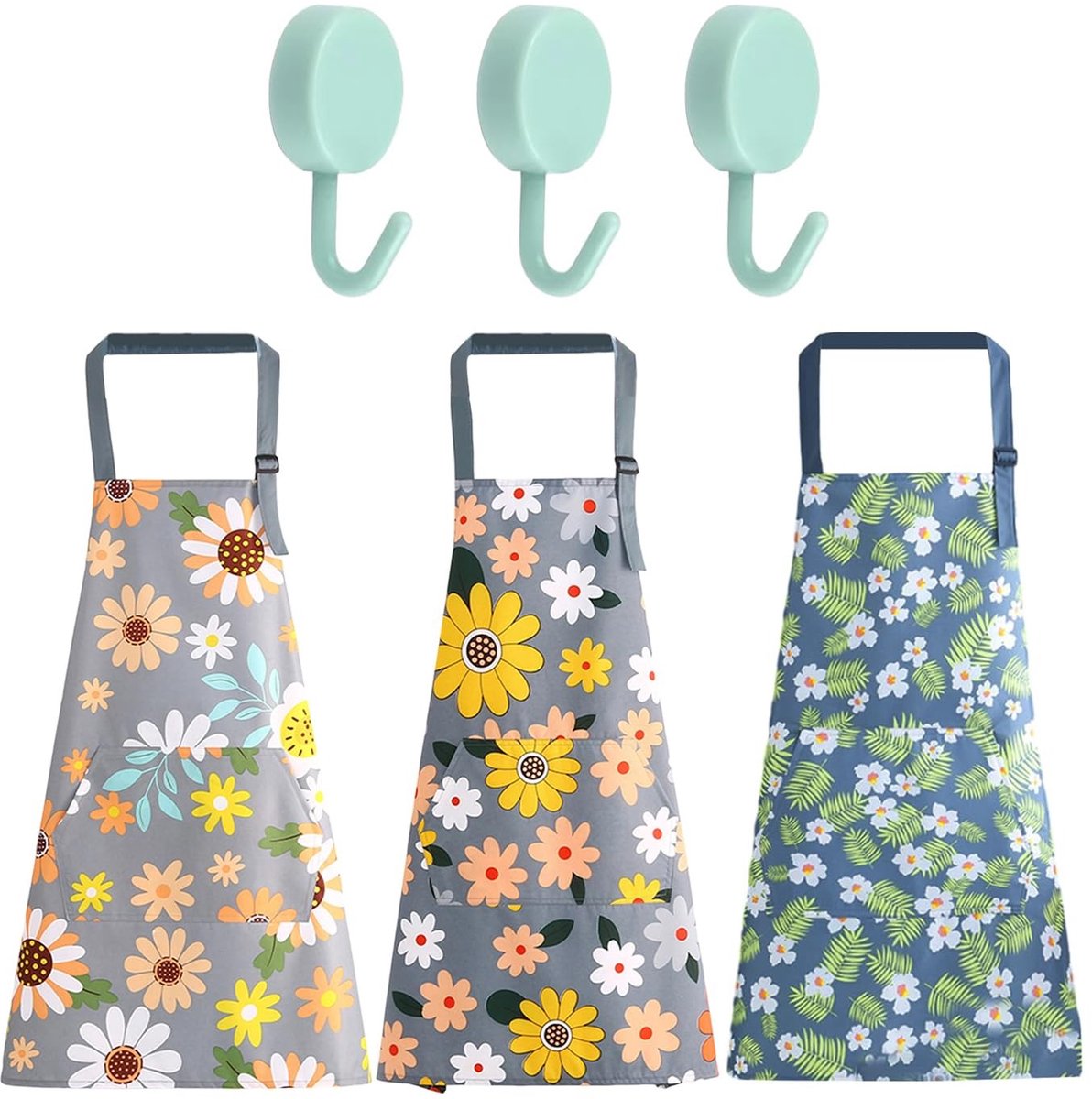 aladdien - Keukenschorten Set - Water- en Vuilafstotend - 73 cm - Verstelbare Halterschorten - 3 Stuks - Geschikt voor Keuken en Tuinieren