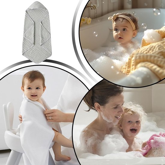 Baby Handdoeken Capuchon - Badcape Baby - Na het baden - Extra zacht katoen - 89 x 89 cm - Grijs — afbeelding 2