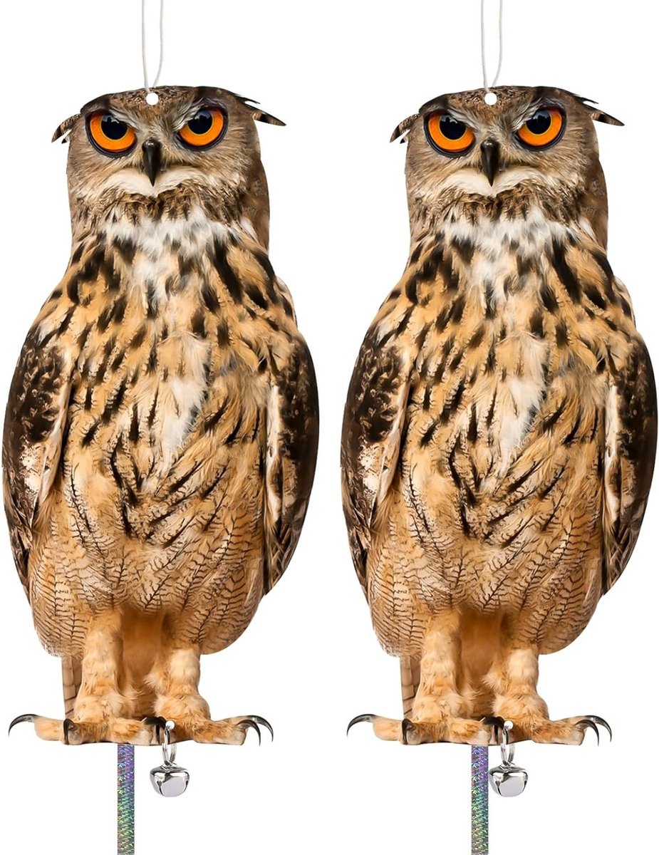 Effectieve Vogelafschrikking met Reflecterende Tape - Uilen Scarecrow voor Balkon en Tuin, 2 Stuks voor Duurzame Bescherming tegen Duiven en Kraaien