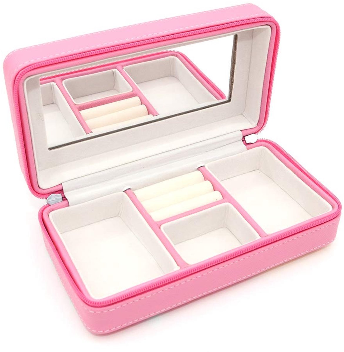 Shiwaki Juwelendoos - Faux Leather Sieraden Organizer - Roze Patroon voor Ringen, Oorbellen, Halskettingen en Armbanden