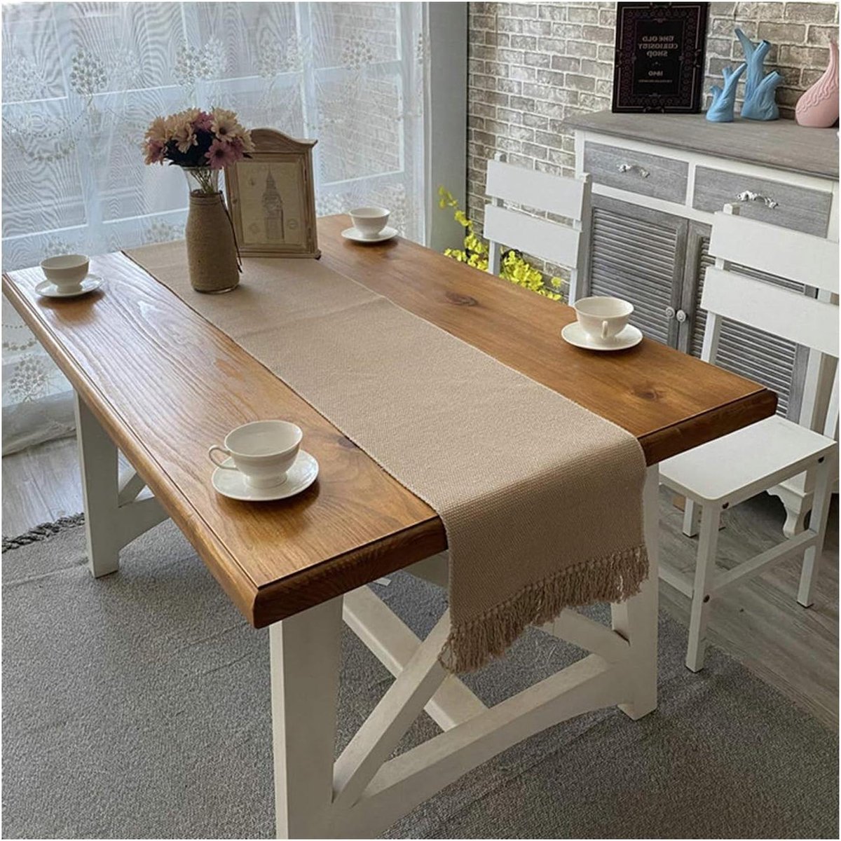 Tafel Runner - Tafeldecoratie - Feestelijke Tafel - Katoen Linnen - 38x200CM - Bruin