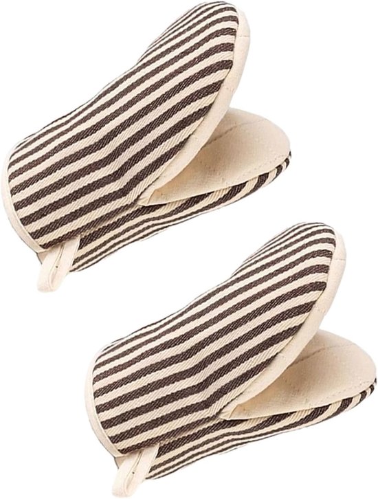Ovenwanten - 2 Stuks - Ovenhandschoenen - Hittebestendige Korte Ovenhandschoenen met Ophanglus - Ovenhandschoenen -Voor BBQ, Bakken, Koken en Grillen – Bruin Gestreept