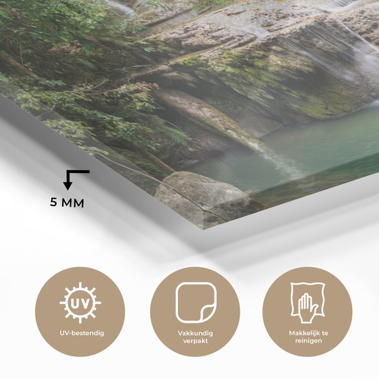 Peinture sur verre - Arbres verts le long de la rivière au-dessus d'une cascade dans le parc national d'Erawan - 160x80 cm - Peintures sur verre acrylique - Photo sur Glas