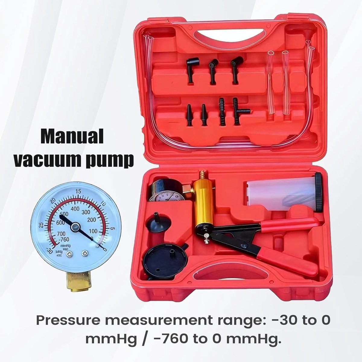 Vacuümpomp Set - Druk tester - Remmen Ontluchten - Nauwkeurige Meter - 25 cm - Zwart