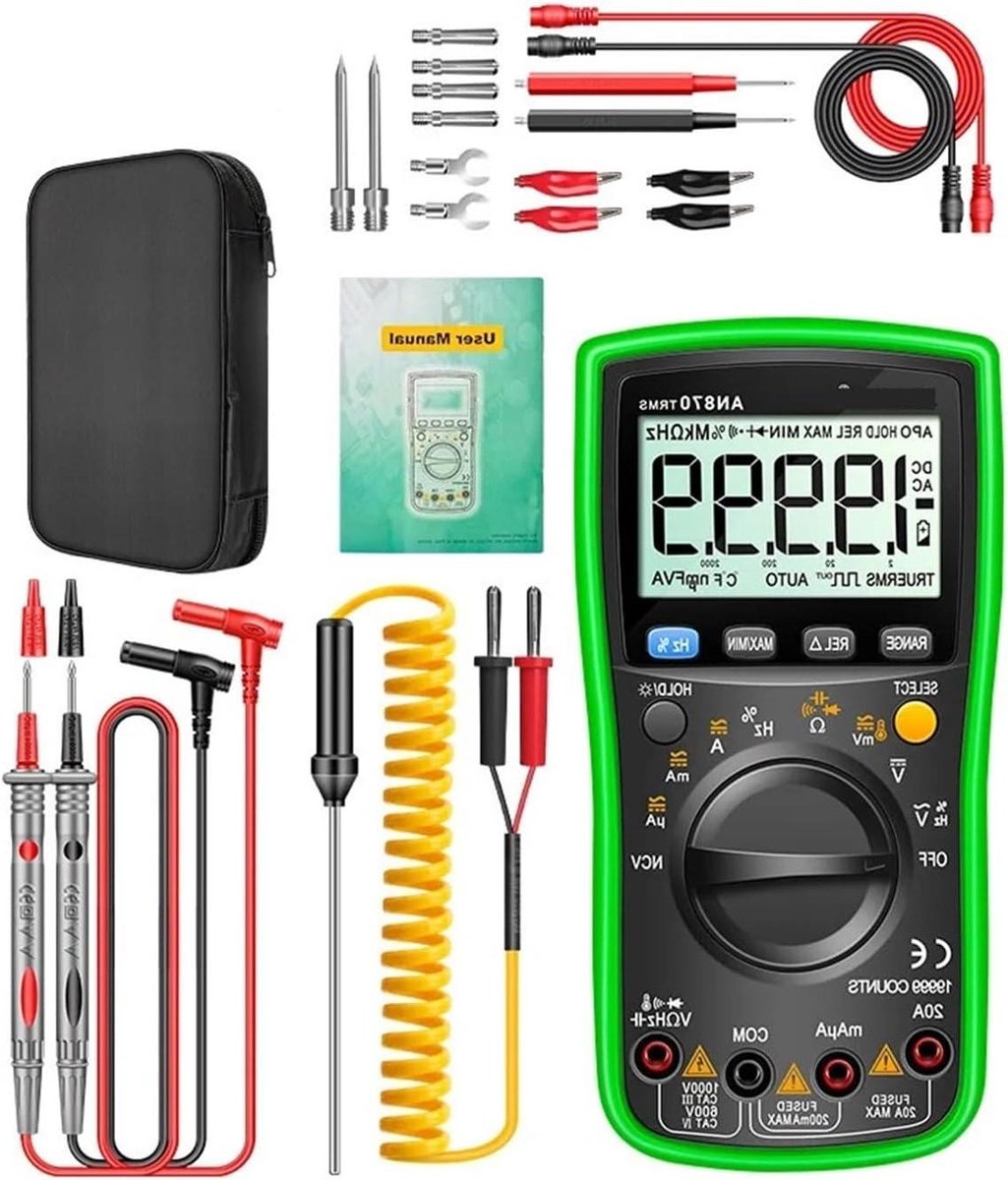 Digitale Multimeter - Spanningstester Stroommeter - Elektrische Metingen - Echte RMS Functionaliteit - 19999 Counts - Groen