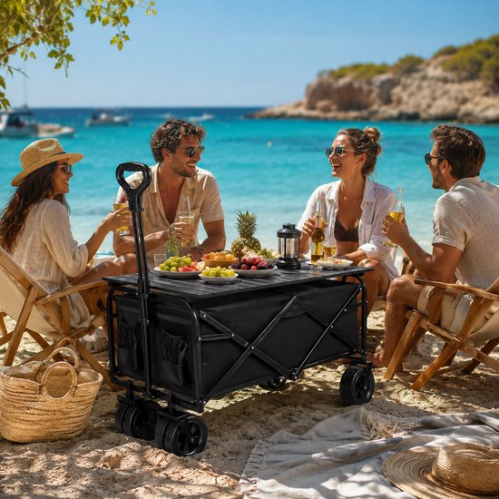 HomeGoodies - Bolderkar - Transportkar - Strandkar - 150L - Opvouwbare bolderwagen met all-terrain wielen - Bekerhouders - Zwart van Homegoodies — afbeelding 3