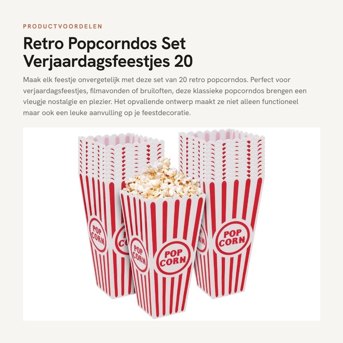Dailygoods- Popcorndos Set van 20 - Retro Popcorndos - Klassieke Popcorndos - Verjaardagsfeestjes - Filmavond - Bruiloft - Stapelbaar en Makkelijk Toegankelijk - Popcornbakjes