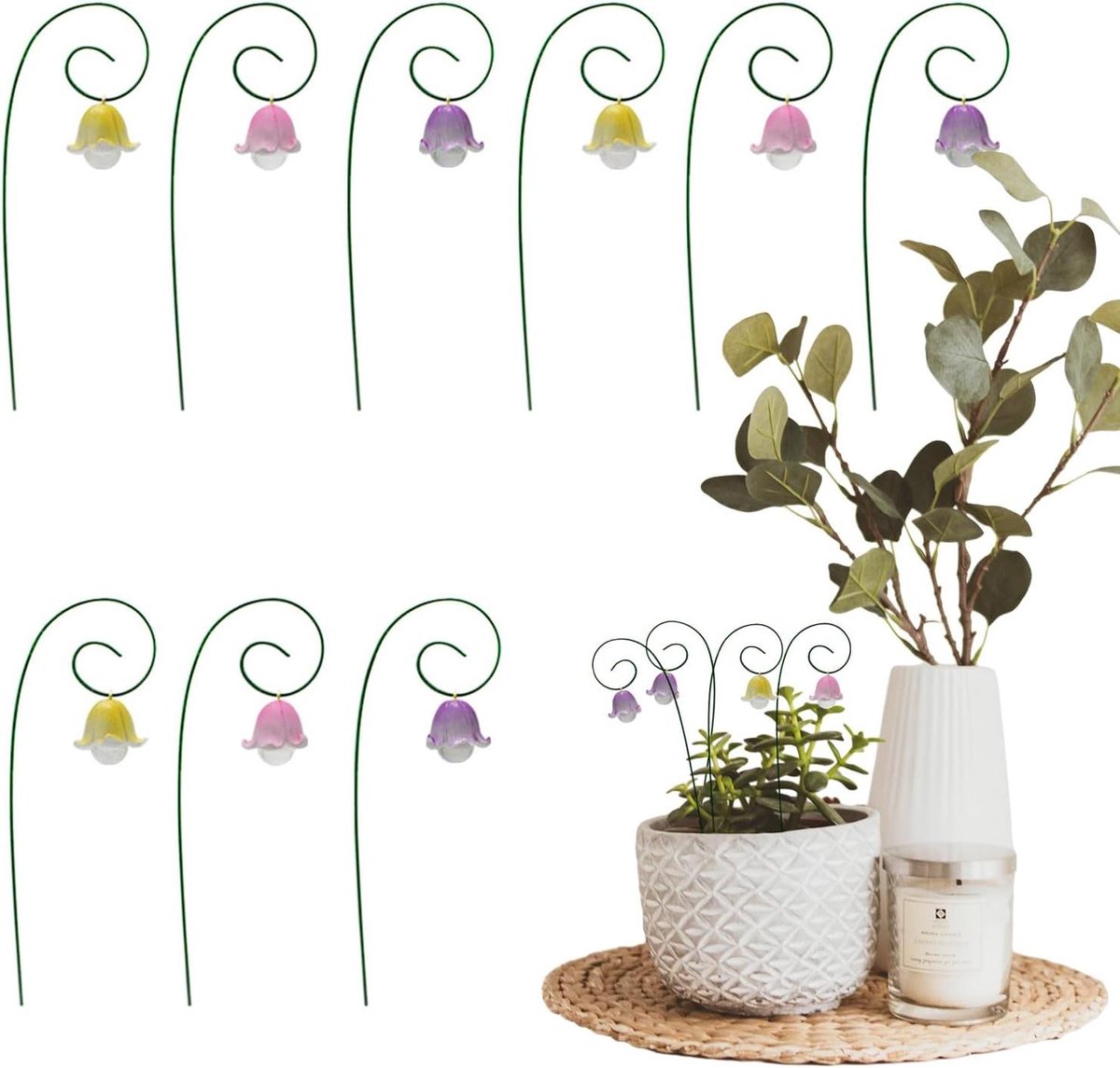Miniatuur Tuin Decoratie - Bloemen Palen - Tuin Aankleden - Weerbestendig Hars - 9 Stuks - Kleurrijk
