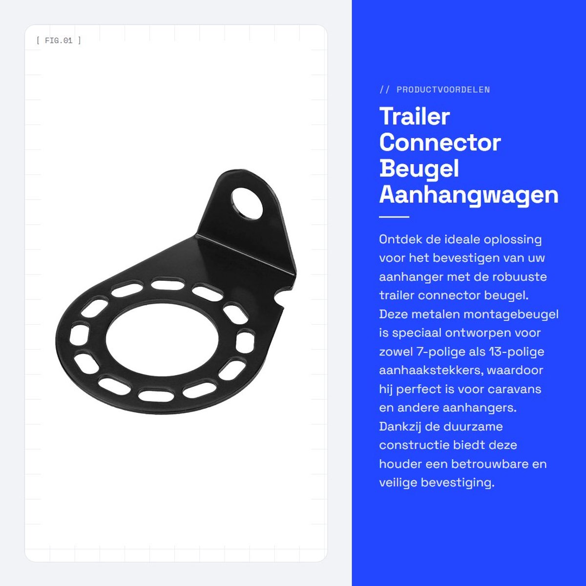 Dailygoods- Trailer Connector Beugel - Metalen Houder voor 7/13 Polige Aanhangeraansluiting - Flexibele Montage - Inclusief Schroeven/Moeren - Zwart/75g - Aanhangerbeugel