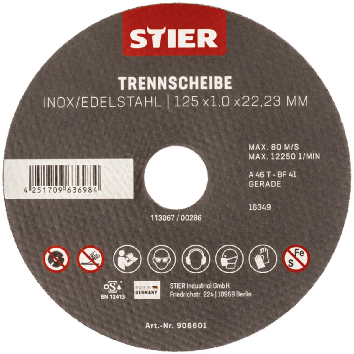 STIER zaagschijf edelstaal 5 st. 125 x 1,0 x 22,23 mm vorm 41