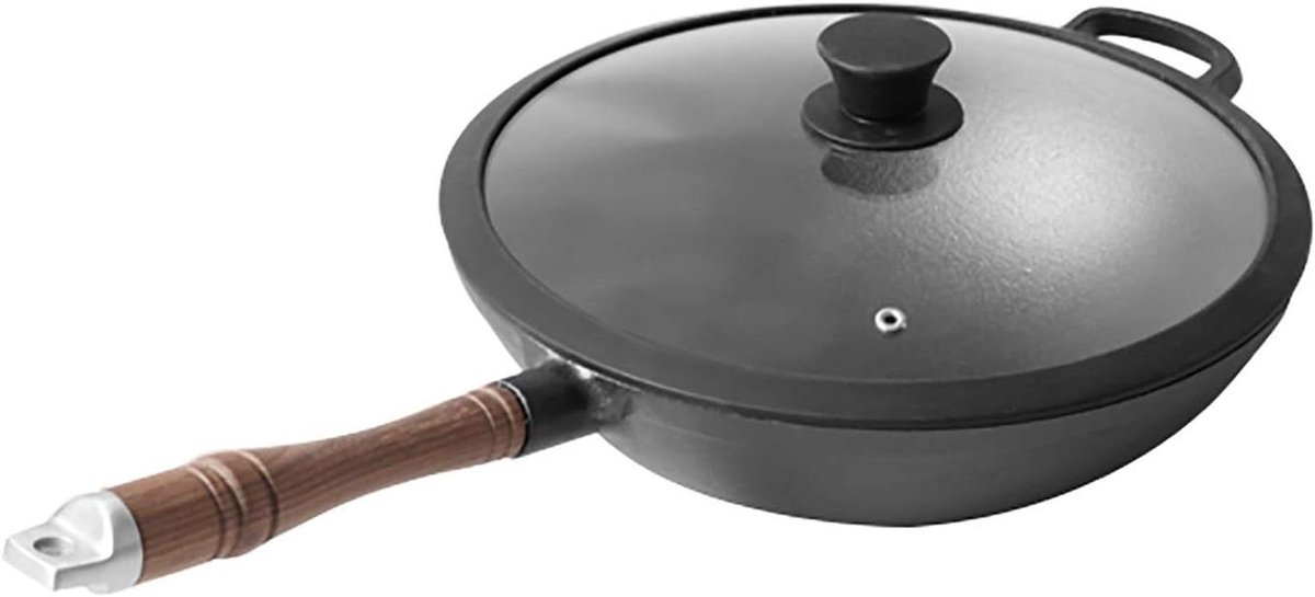Gietijzeren wok - Koekenpan - Snelle maaltijden - Stay-cool handvat - 30 cm - Zwart