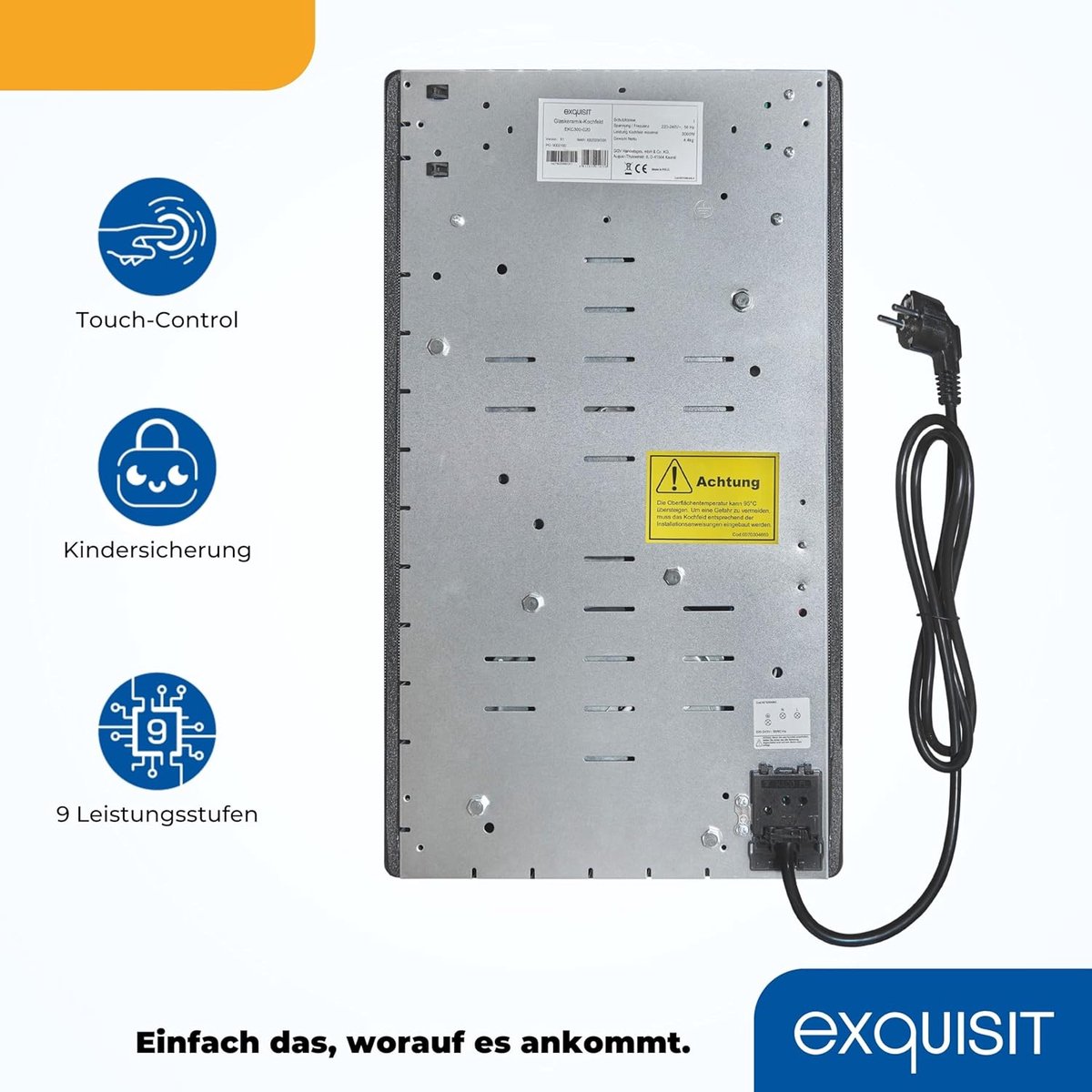 Inbouwkookplaat - Keramische kookplaat - Dagelijks koken - Touch control bediening - 28.8 cm x 52 cm - Zwart