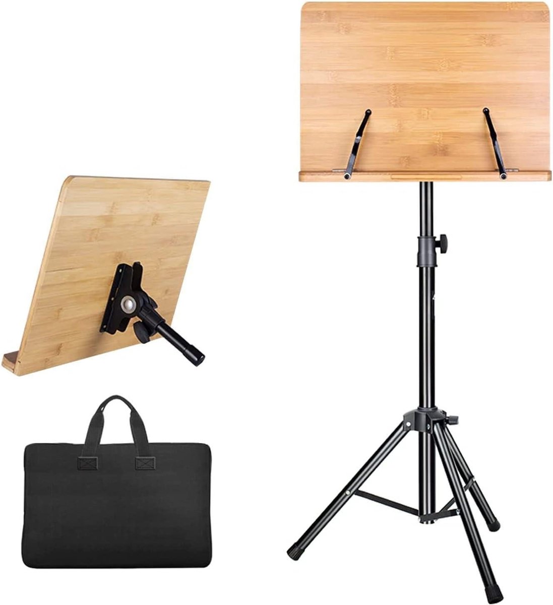 Bladmuziek Stand - Houten Statief Boek - Muziek Oefenen - 350° Verstelbare Hoek - 92-150cm Hoog - Natuurlijk Hout
