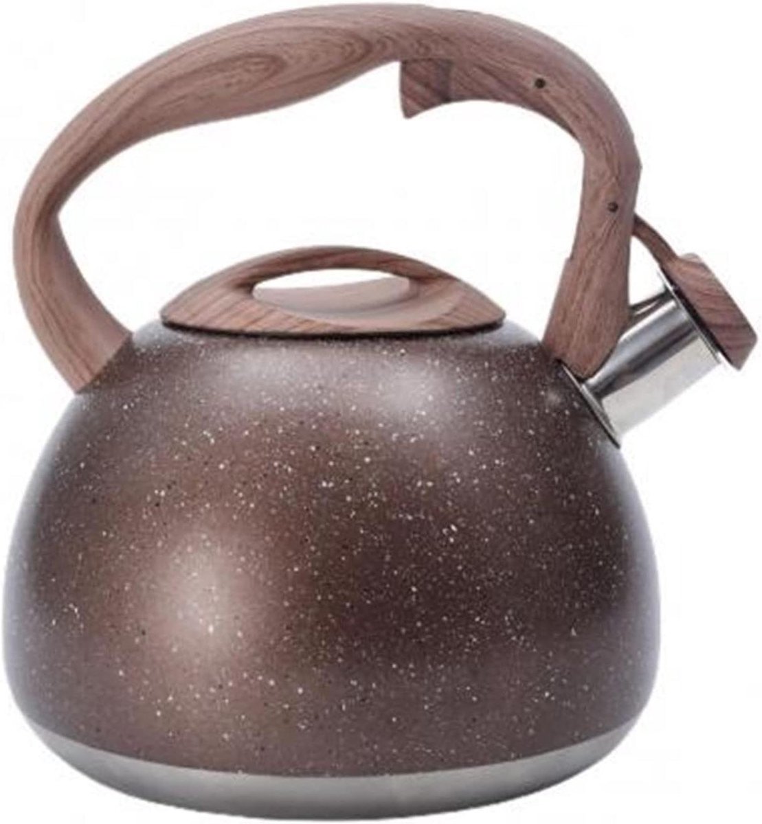 Waterkoker Roestvrij Staal - Theepot Fluitketel - Water Koken - Houten Handvat - Eén Maat - Kastanjebruin