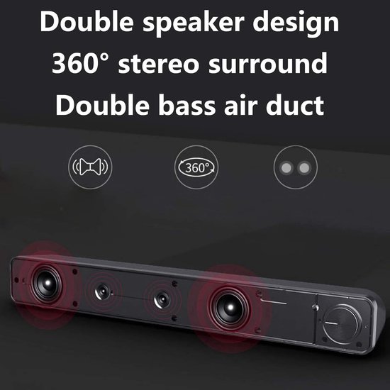 Soundbar 2.0 - Draadloze Luidspreker - Thuisbioscoop Geluid - Instelbare Bas - 52 Centimeter - Zwart — afbeelding 4