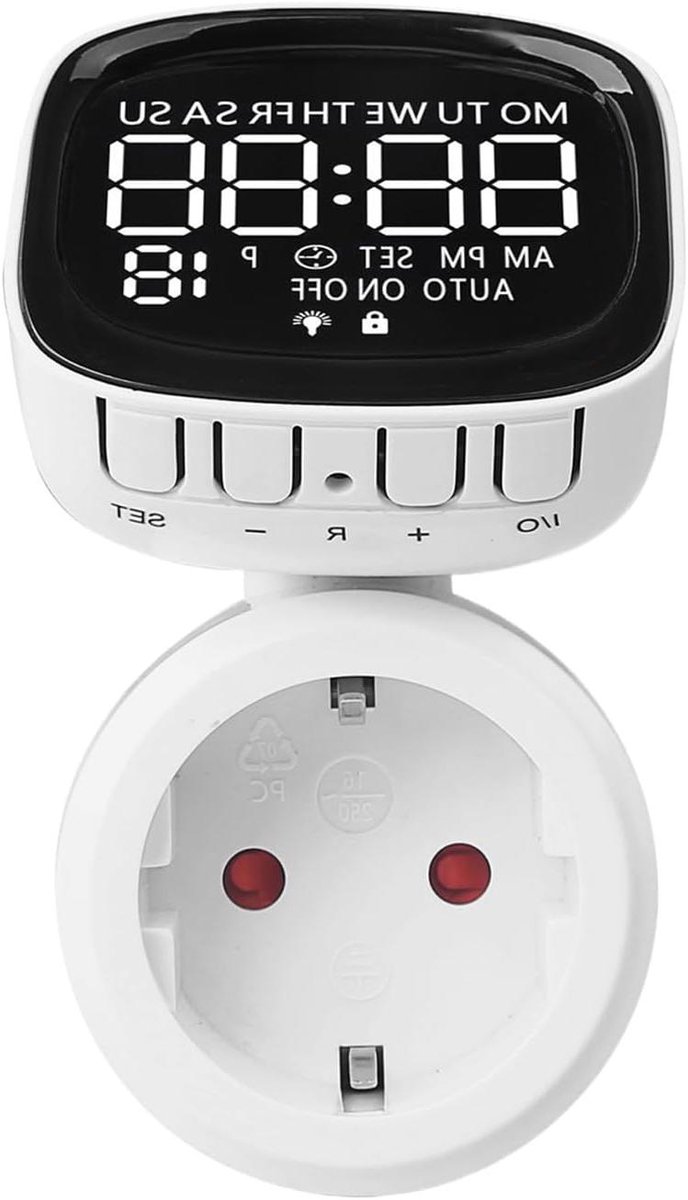 Stopcontact Timer - Tijdschakelaar Stekker - Energie Besparen - Draaibaar Display - 16A 3680W - Wit