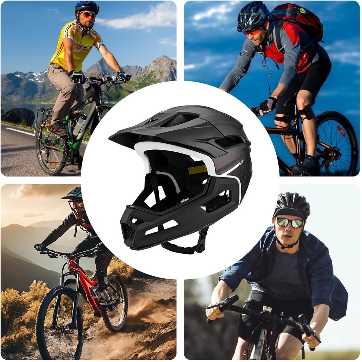 Mountainbikehelm - Fietshelm - Veilig Fietsen - Verwijderbare Kinbescherming - 58-62 cm - Zwart – foto 6