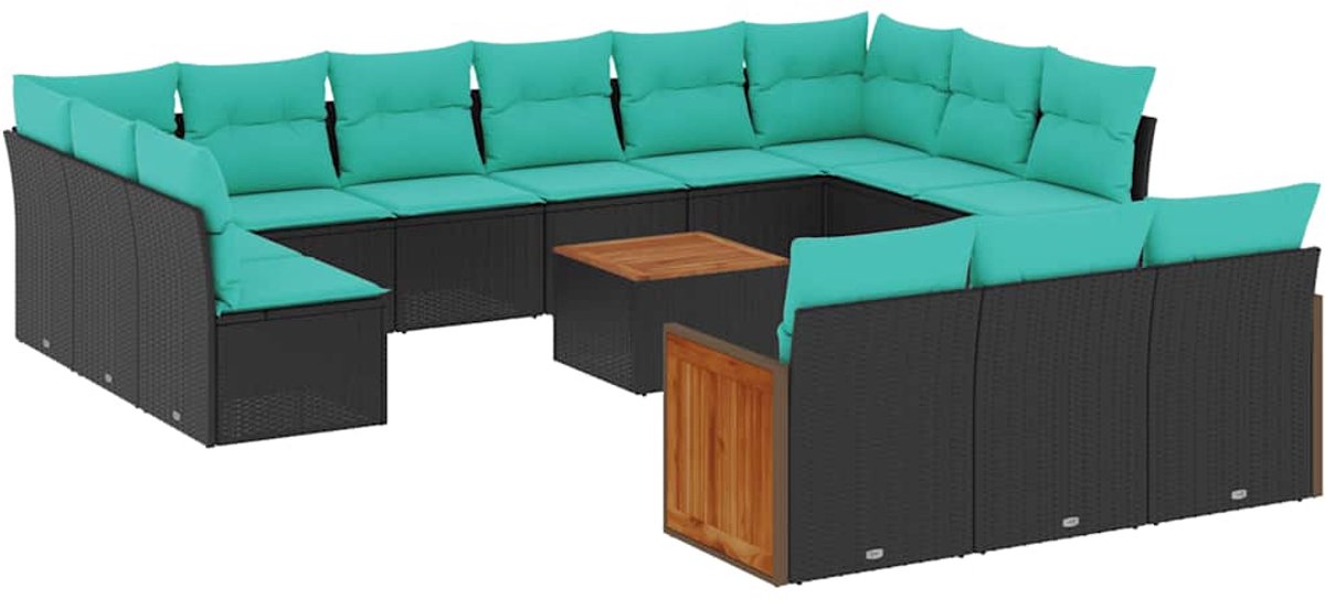 vidaXL - 14-delige - tuinbankset - met - kussens - van - zwart - polyrotan