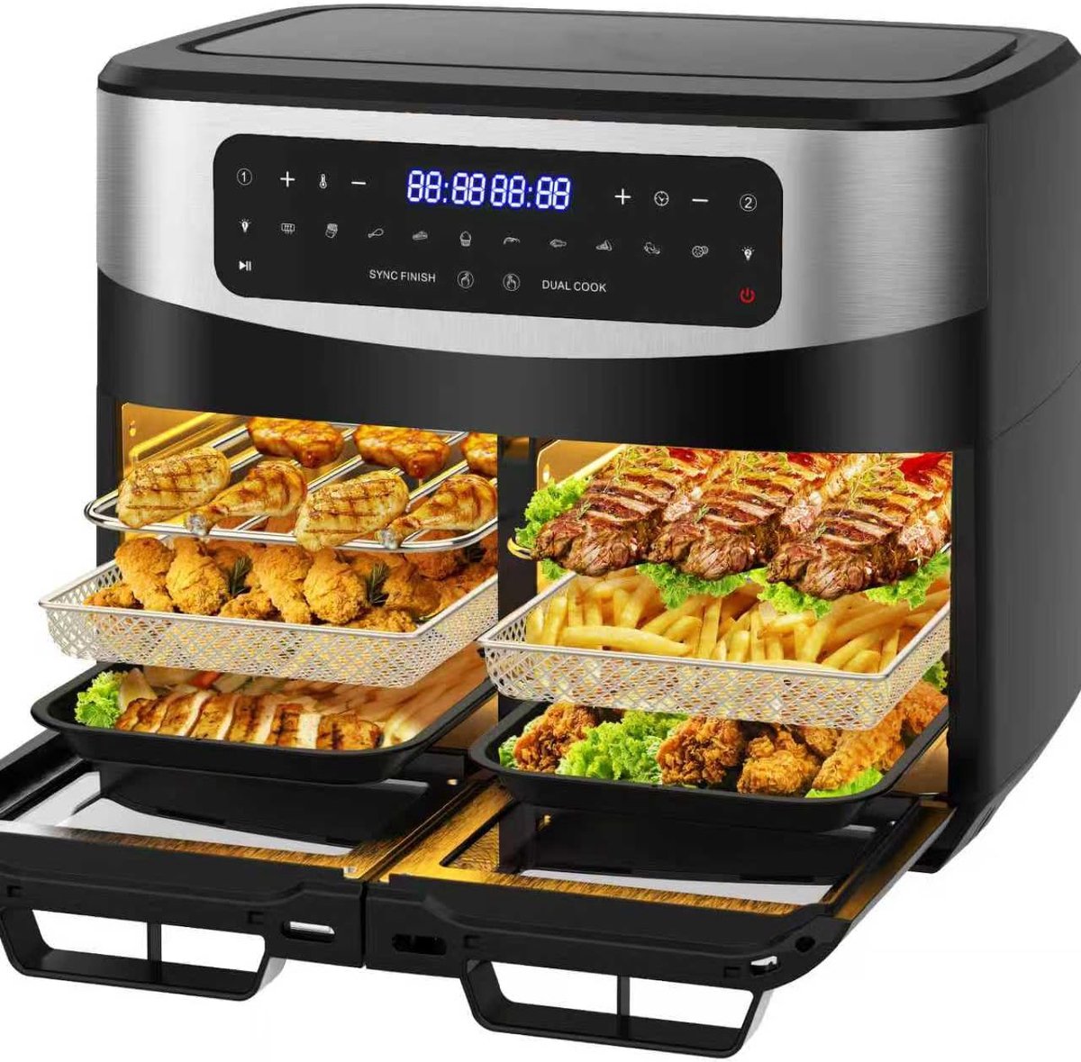 Airfryer Dubbele Zone - XXL heteluchtfriteuse - Gezond Koken - Dubbel Raam - 12 Liter - Zwart