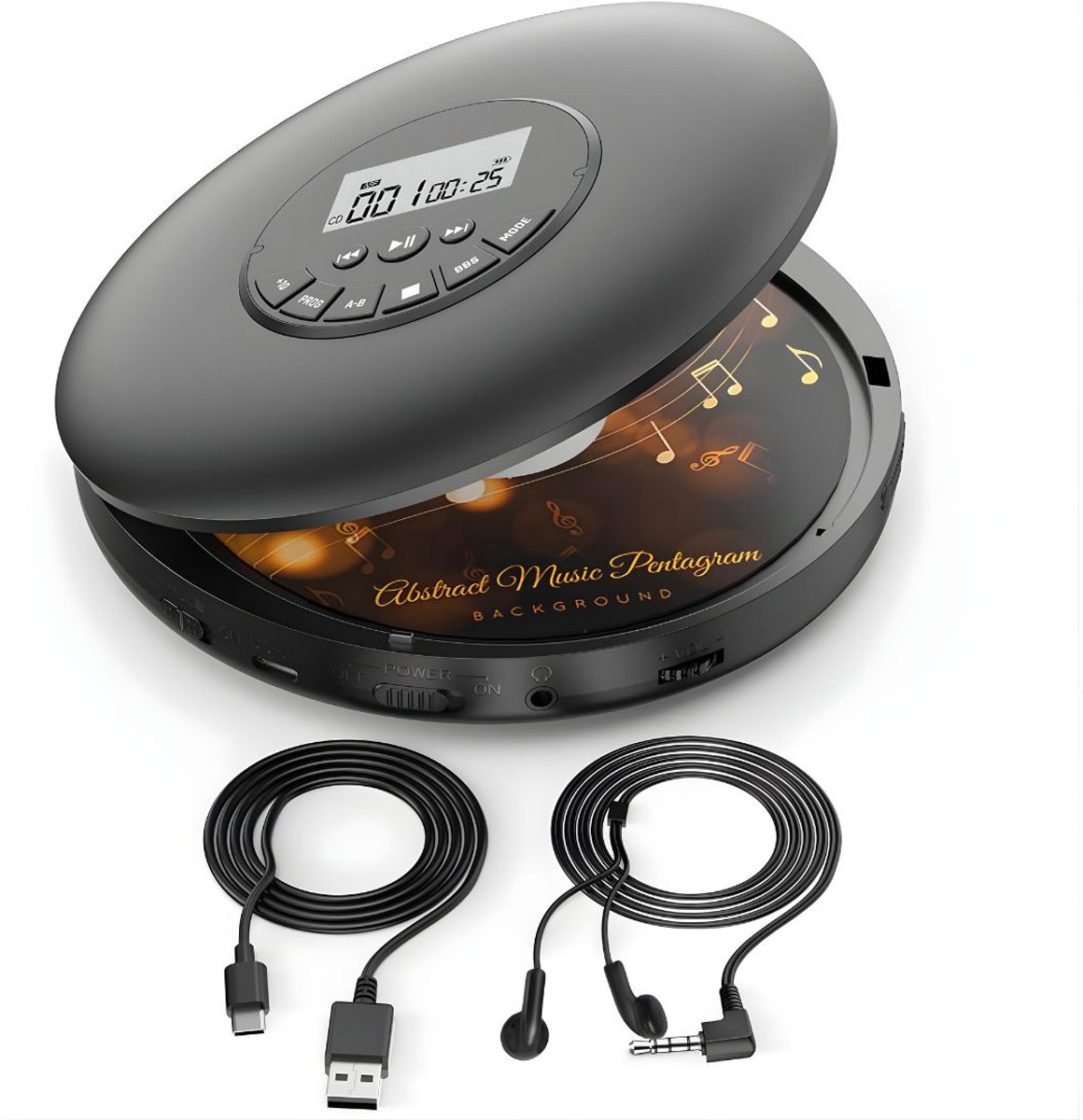 KAD® CD Speler - Draagbare CD Speler - Portable CD Speler - Zwart - 21cm x 17cm x 4cm