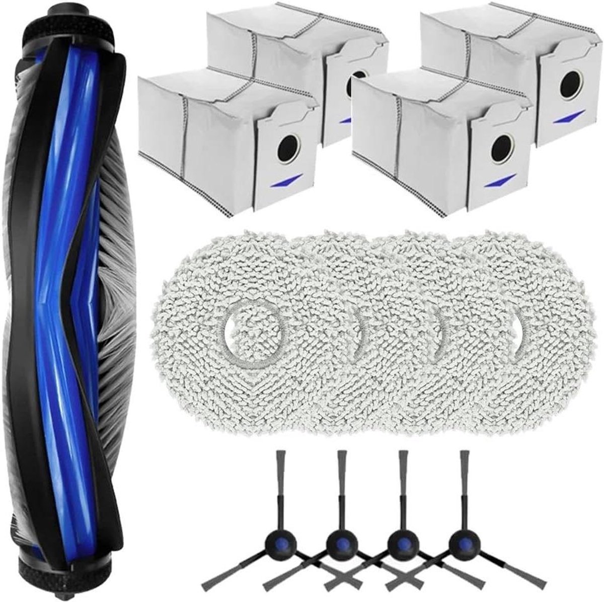 Stofzuigeronderdelen Set - Robot Accessoires - Efficiënte Reiniging - Directe Vervanging - 1 Rolborstel 4 Zijborstels 4 Dweildoeken 4 Stofzakken