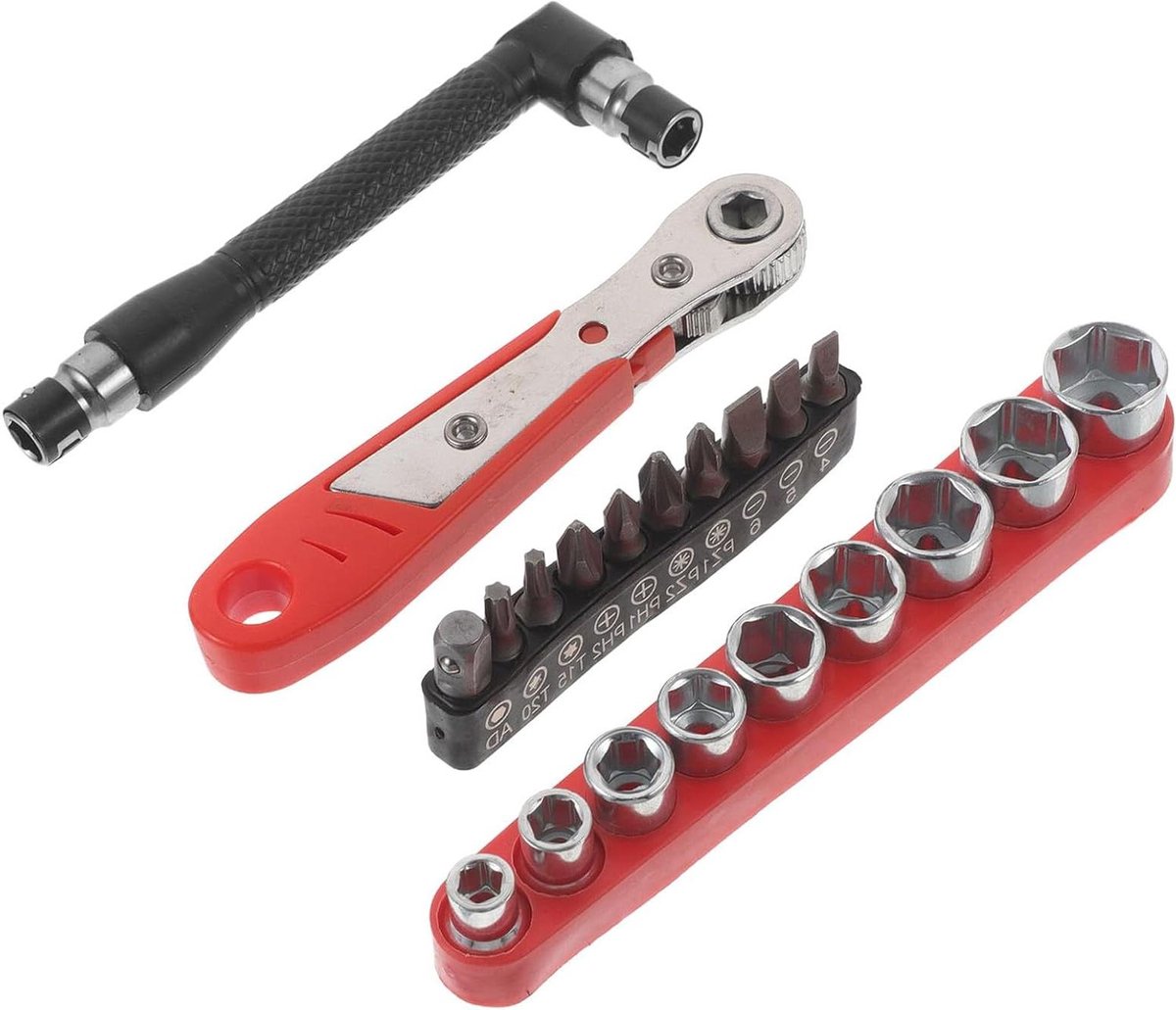 CHILDWEET Mini Ratelschroevendraaier Set met Omkeerbare Ratel Compacte Hoekschroevendraaier voor Krappe Ruimtes Inclusief Veelzijdige Bits Doppen voor Elektrische Reparaties Meubelonderhoud
