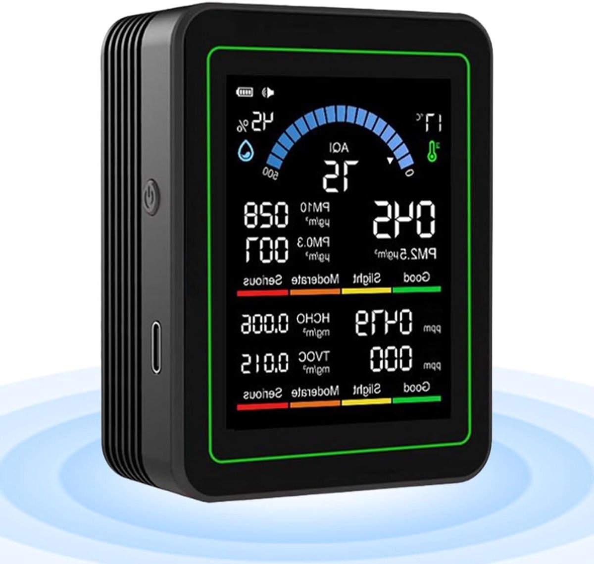 Luchtkwaliteitstester - Luchtmeter Monitor - Binnenlucht Meten - Detecteert Verontreinigingen - 48 x 98 cm - Zwart