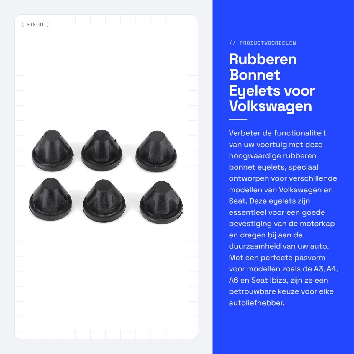 Dailygoods- Motorkap Isolatie - Rubber Oogjes - Geschikt voor Volkswagen A3/A4/A6 - Seat Altea/Cordoba/Ibiza/Leon - 100% Nieuw - Zwart - Motorkapdeel