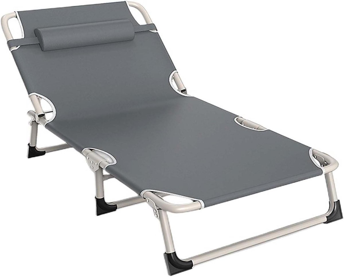 Campingbedjes, opvouwbaar campingbedje voor adluts, draagbaar lichtgewicht campingbed met kussen, verstelbare rugleuning in 4 standen met sterk stalen frame, indoor outdoor fauteuil voor thuis, Offic