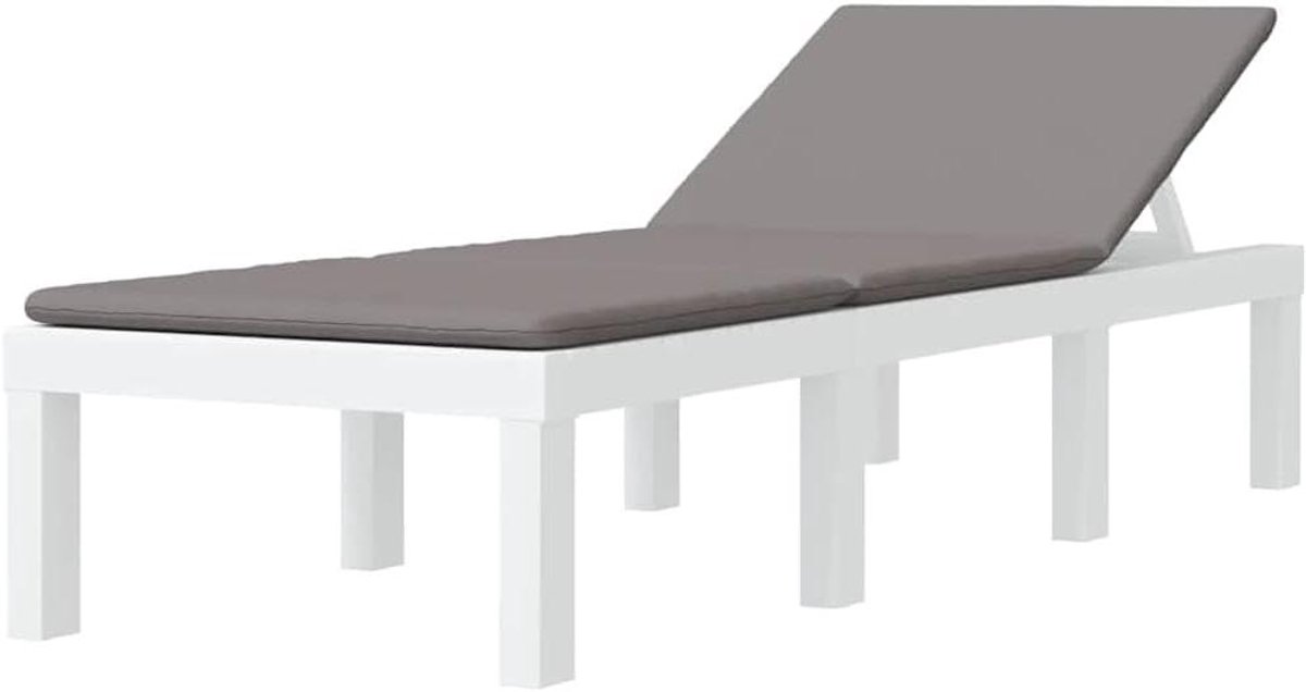 Ligstoel met kussens - Tuinstoel Lounger - Buiten Ontspannen - 5 standen rugleuning - 195 x 65 cm - Wit