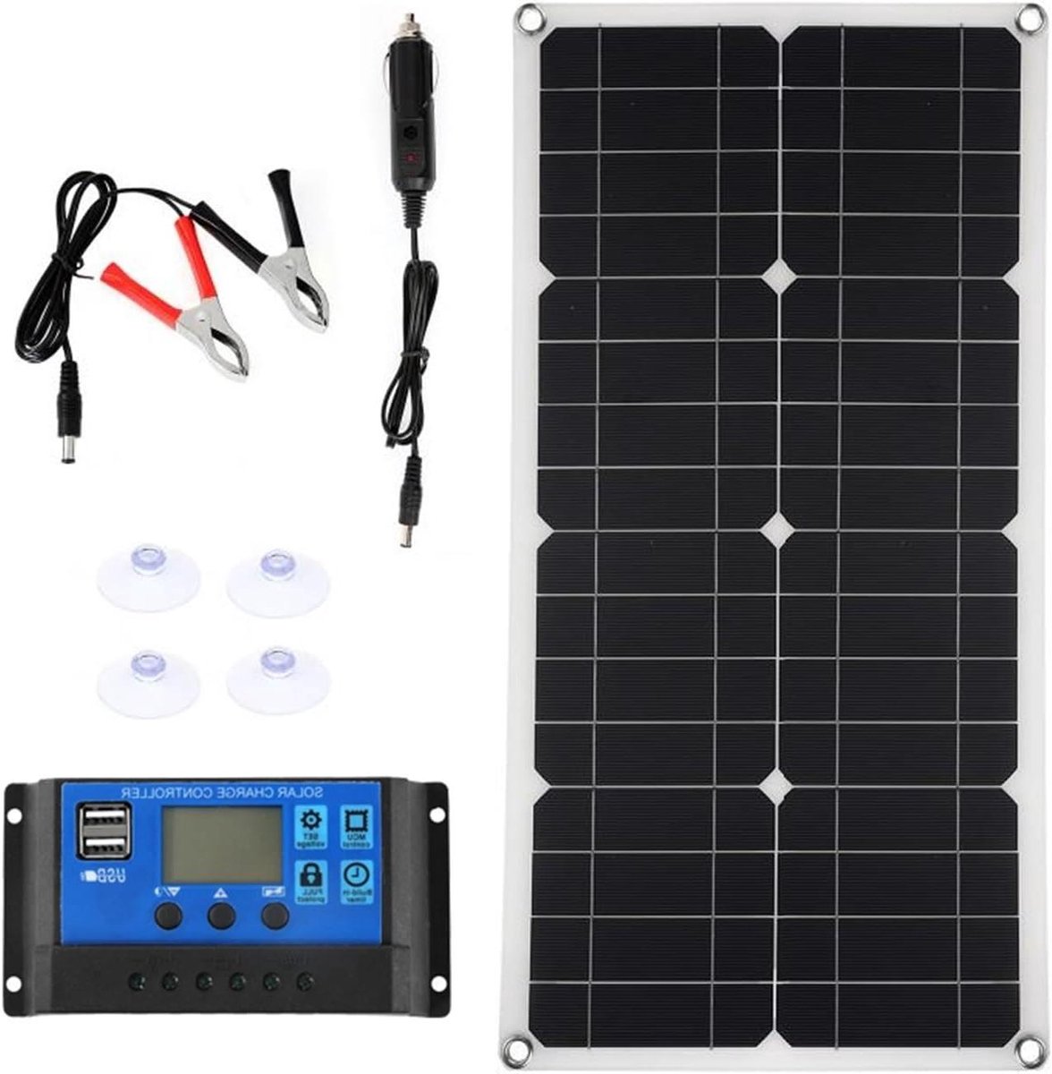 Zonnepaneel 200W - Draagbare Oplader - Buiten Opladen - Dubbele USB Poort - 54x28 cm - Zwart