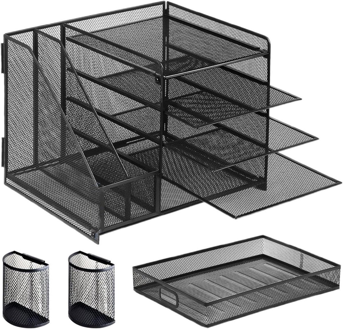 Bureau Opbergdoos - Mesh Organizer - Werkplek Opruimen - Vijf Lagen Verticale Opslag - 35x28x30.5 cm - Zwart