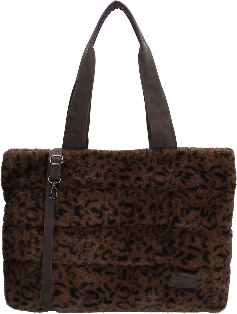 Zebra trends Emma Laptoptas 15,6 inch - Werktas - Shopper - Laptoptas - Bont - Fur - Schoudertas - Laptopvak - Trolleyband - Leopard brown