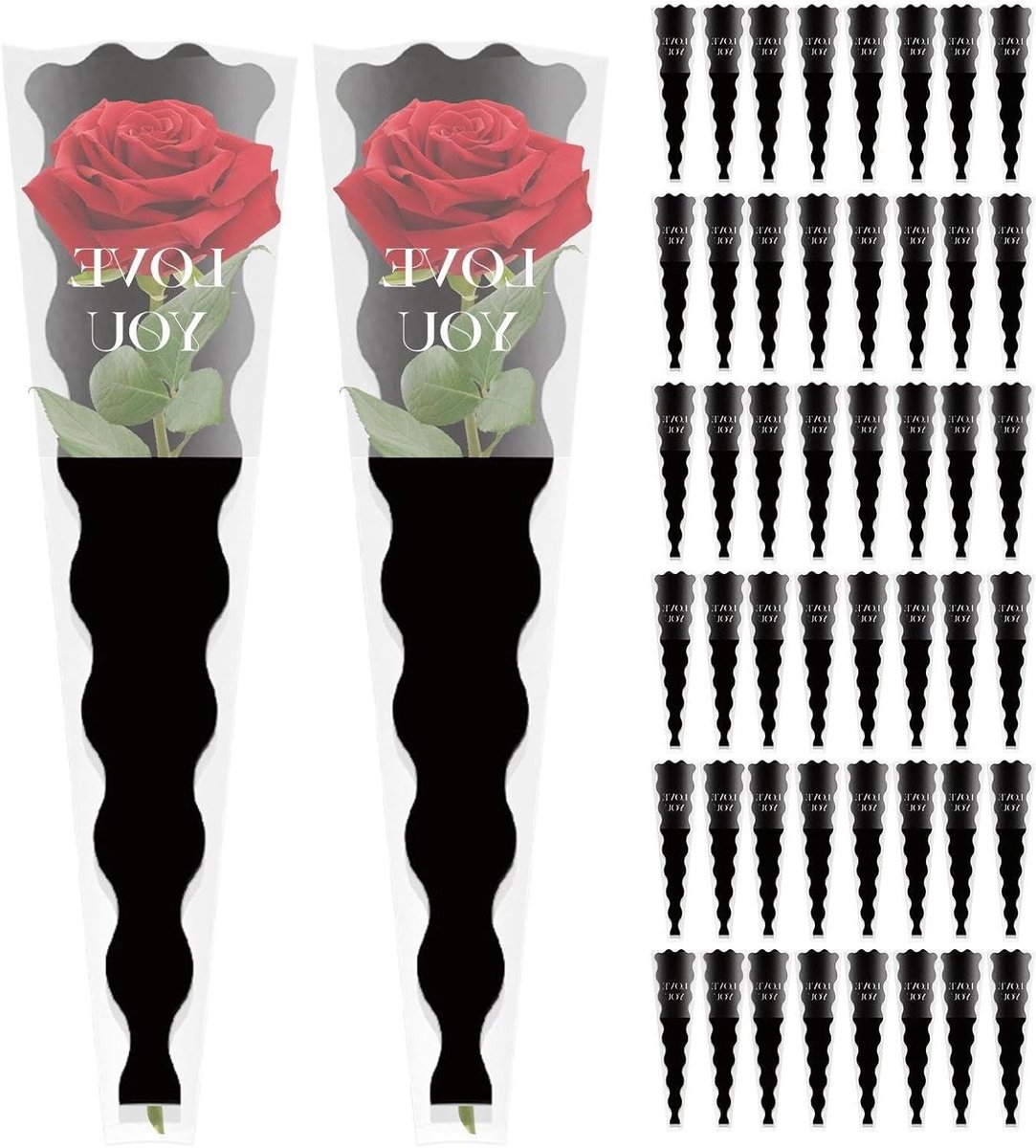 Inpakzakken Boeketten - Bloemenzakken Cadeau - Bloemen Presenteren - Met Drainagegaten - 45 x 12 x 4 Inch - Zwart