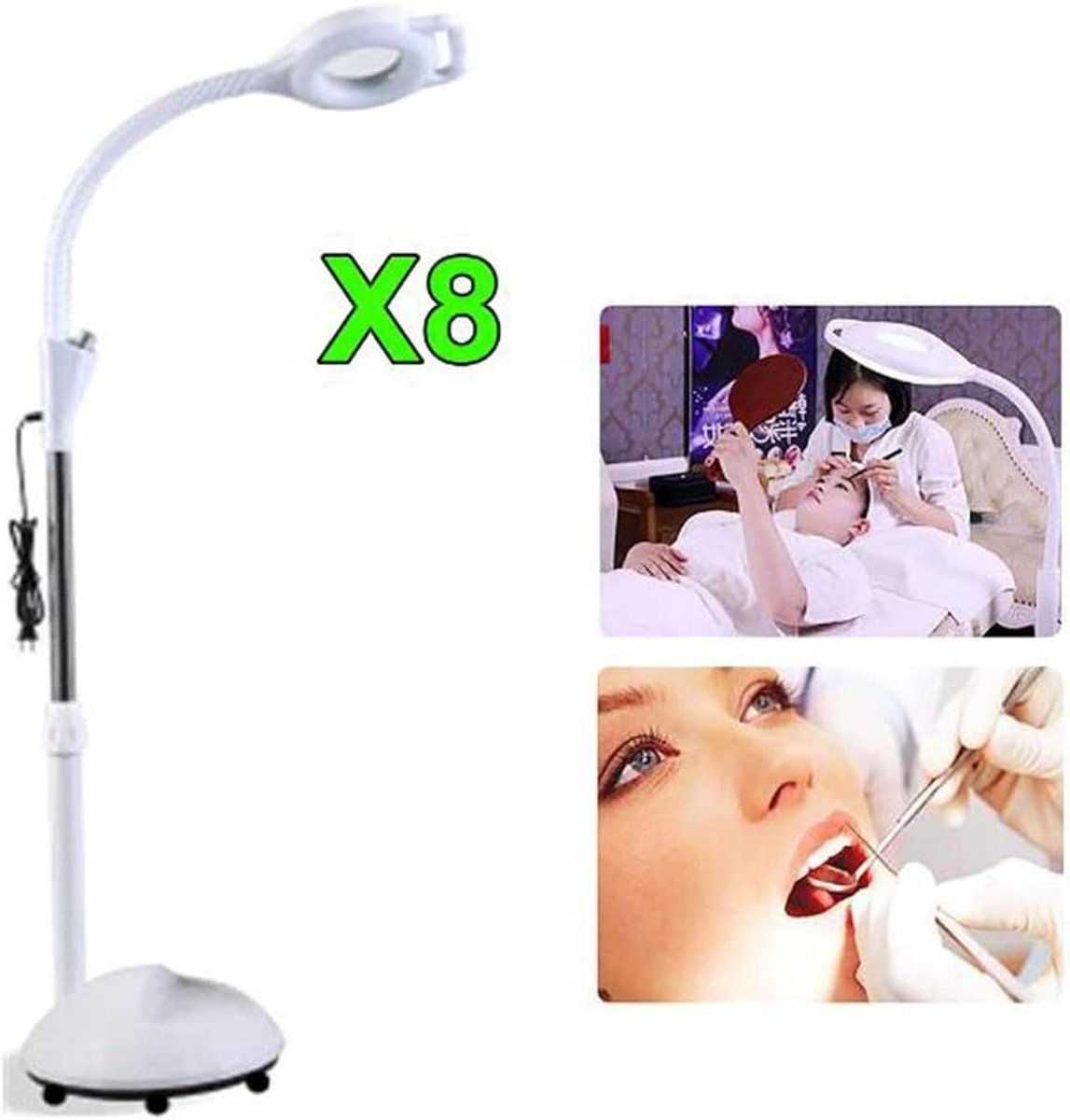 Led-vergrootlamp - Staande loep - Precisiewerk - 8-voudige vergroting - 170 cm hoog - Wit