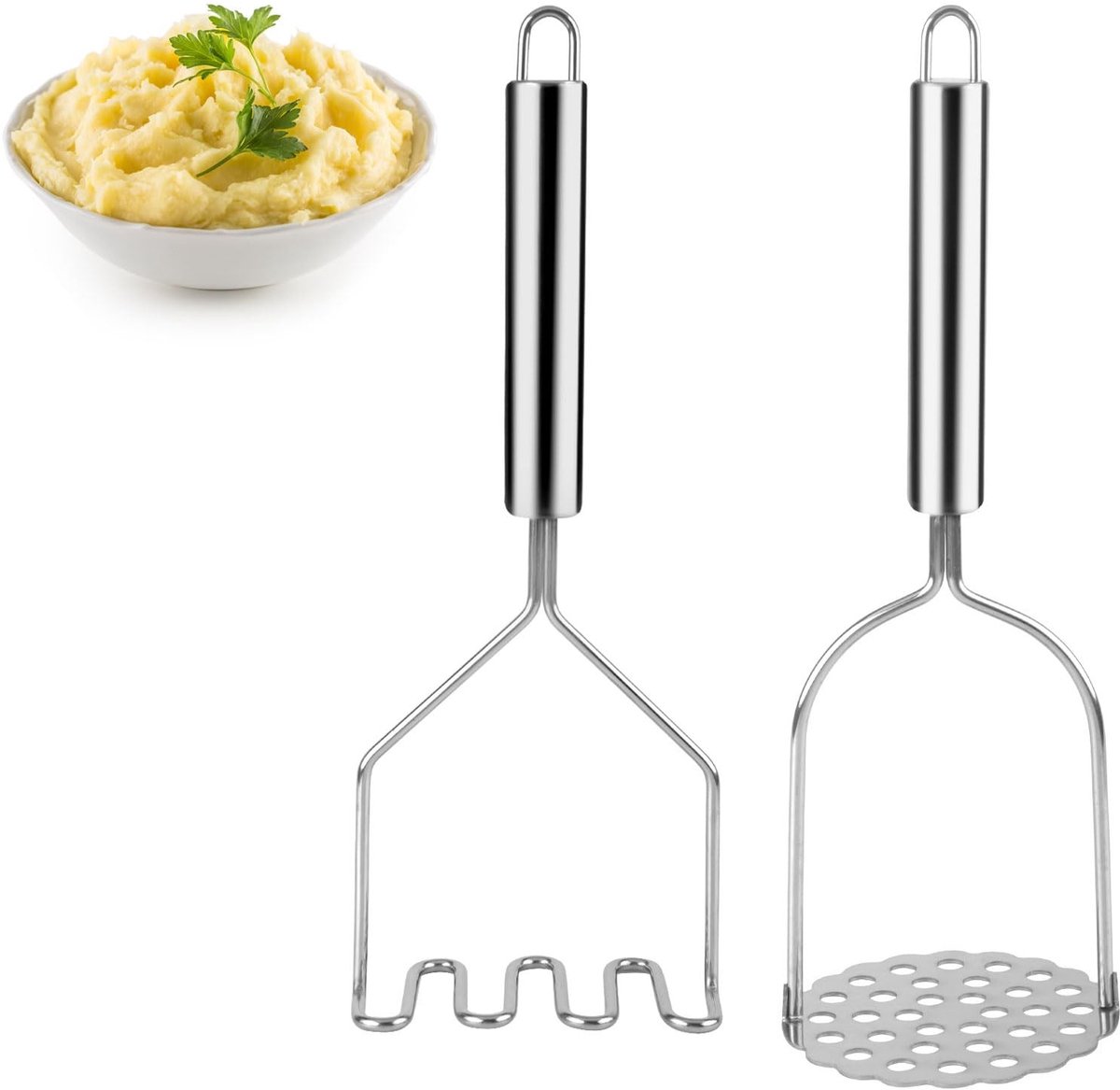 Aardappelstamper Roestvrij Staal - Ergonomische Groentestamper voor Comfortabel Koken