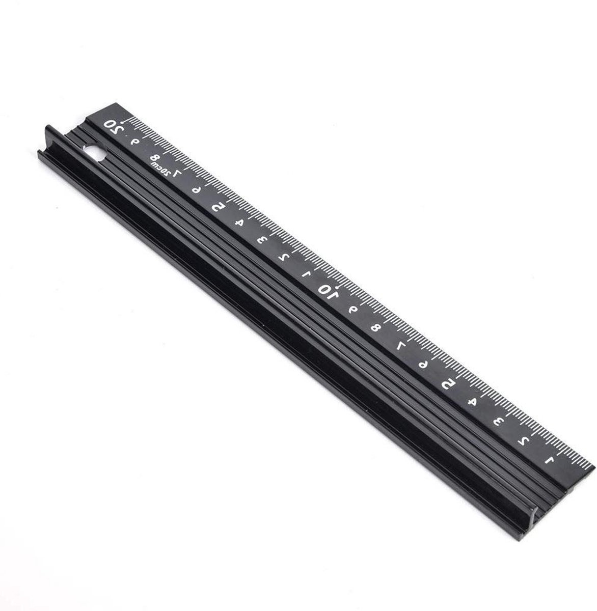 Snijliniaal Aluminium - Meetlat Snijder - Rechtlijnig Snijden - Met Rubberen Grip - 20 cm - Zilver